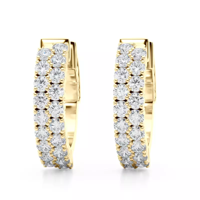 14K Yellow Gold Double Row Diamond Hoop Earrings